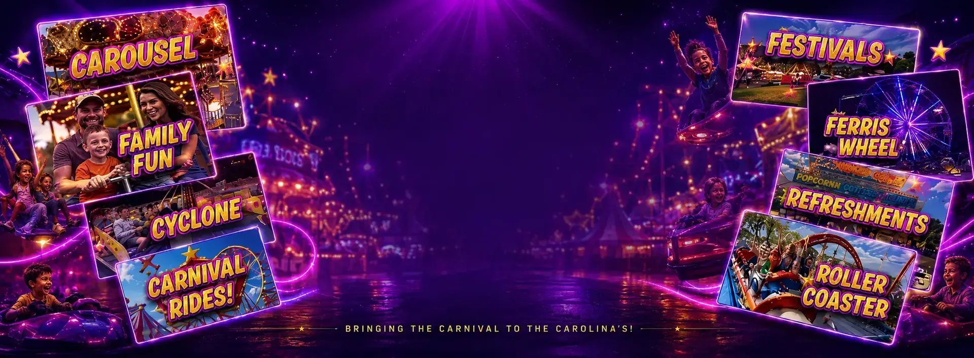 Colorful carnival rides ready for a South Carolina or North Carolina event