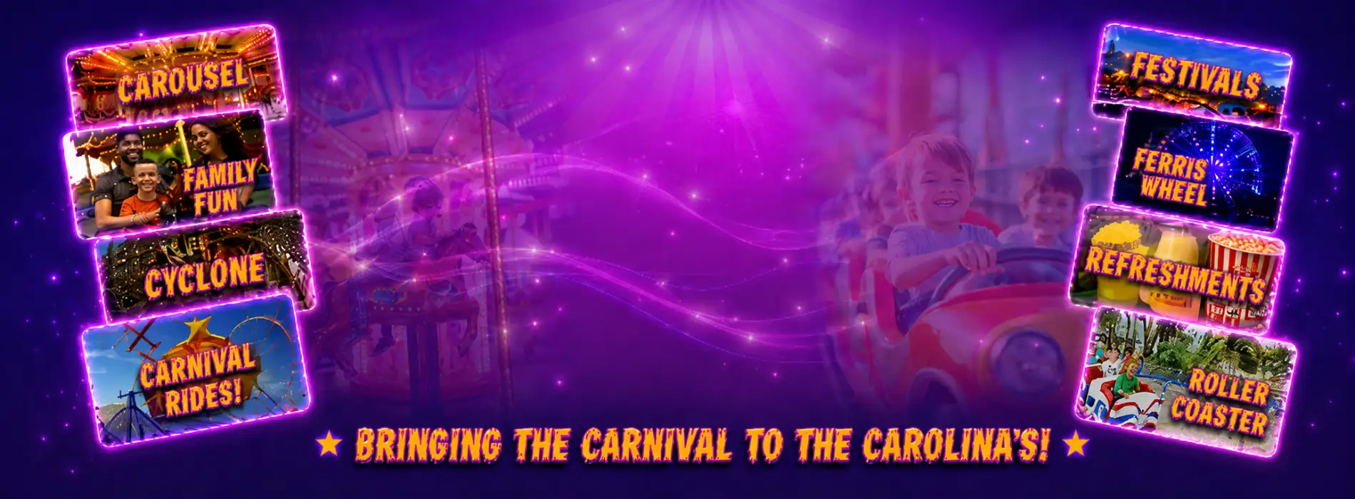Colorful carnival rides ready for a South Carolina or North Carolina event