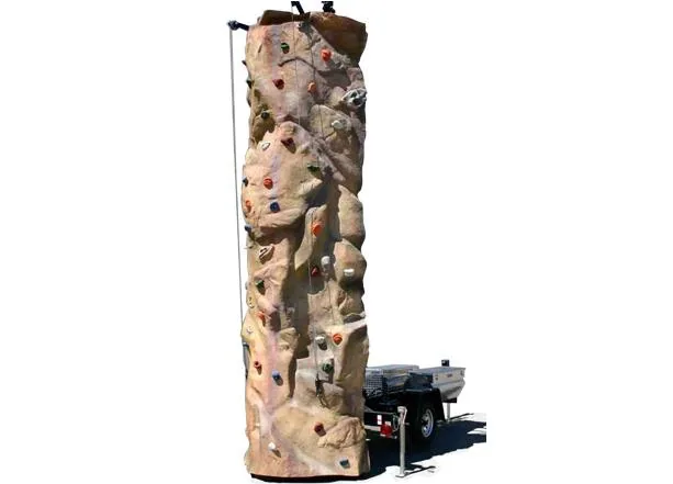 Mobile rock climbing wall rental with colorful climbing holds